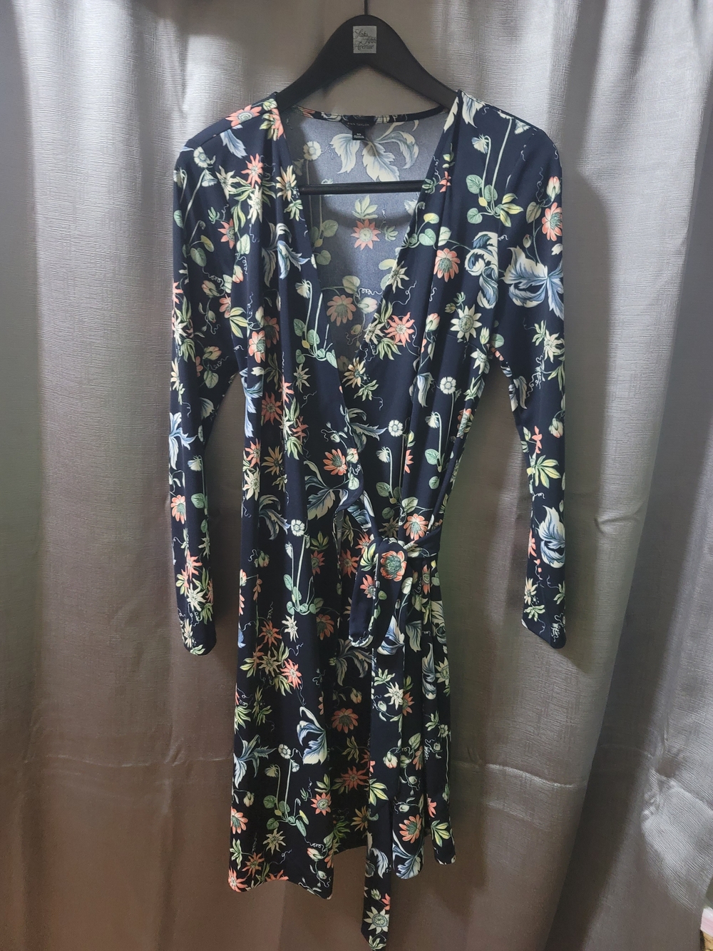 Ann Taylor Wrap Navy Dress Floral Print